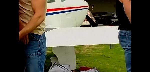 Airplane hanger horny gay hunks wild foursome orgy